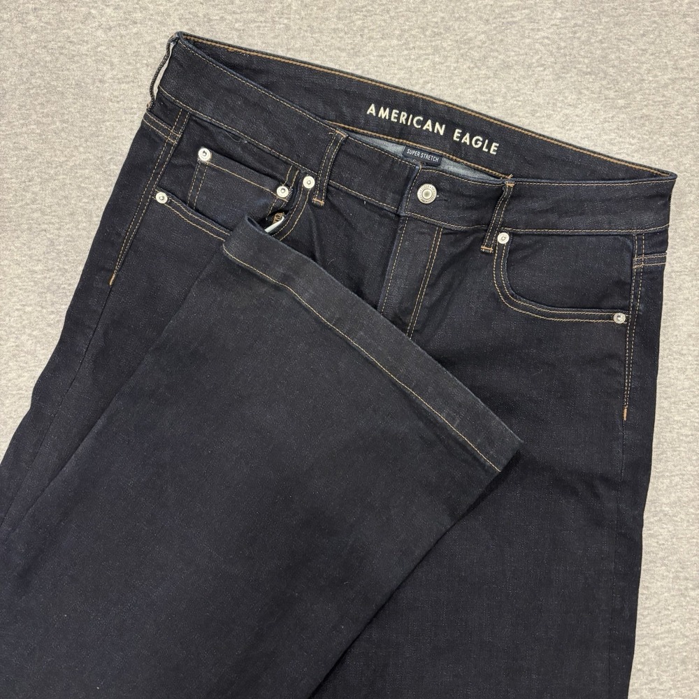 American Eagle Wide Leg Jeans Womens's Size 14 X-Long Blue Dark Wash Denim Flare